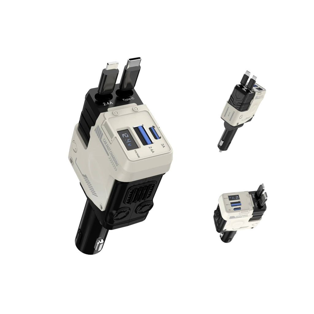 شاحن سيارة قابل للسحب 45 وات 4 في 1 شاحن سيارة سريع قابل للسحب شحن فائق السرعة شاحن هاتف سيارة بمنفذي USB مزدوجين