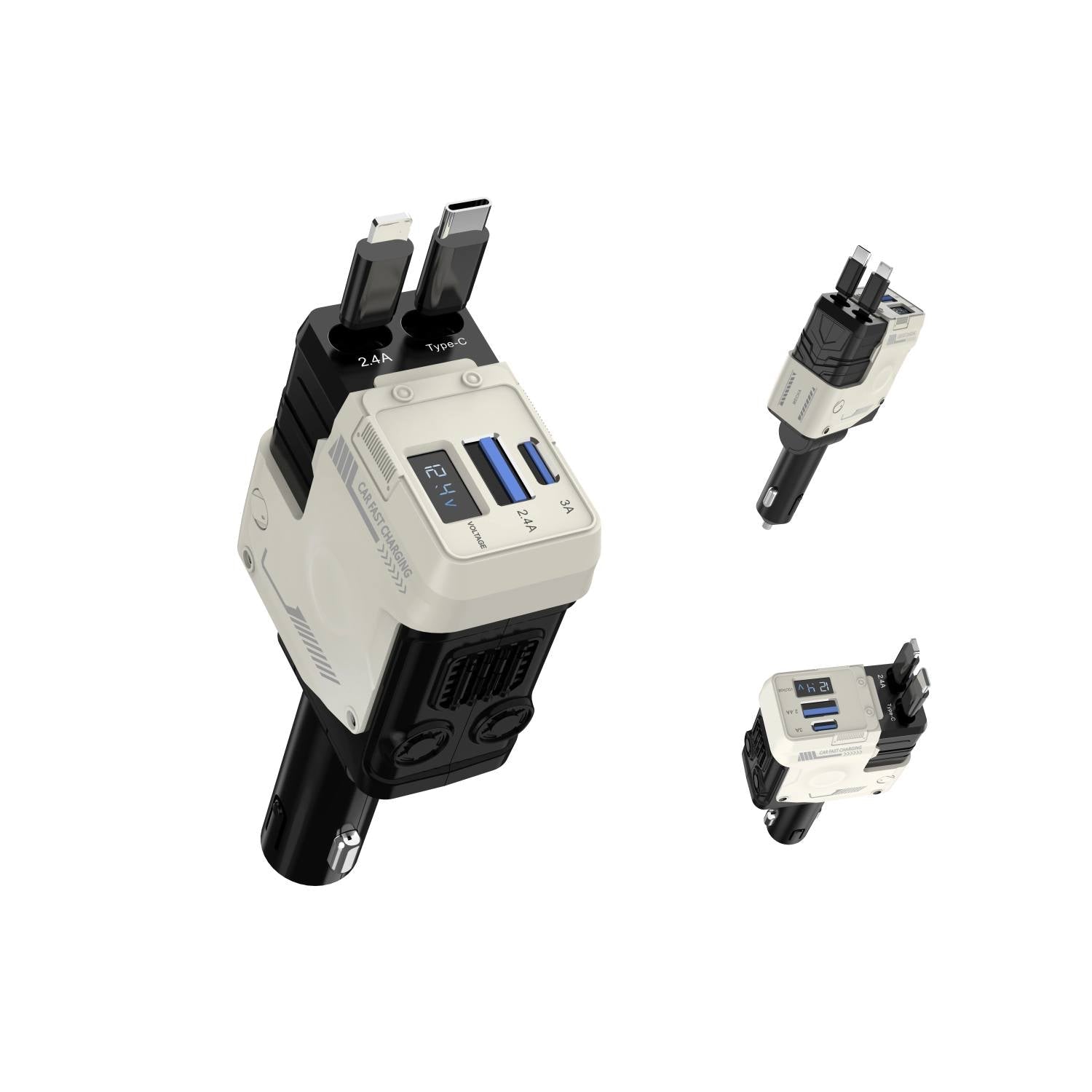 شاحن سيارة قابل للسحب 45 وات 4 في 1 شاحن سيارة سريع قابل للسحب شحن فائق السرعة شاحن هاتف سيارة بمنفذي USB مزدوجين