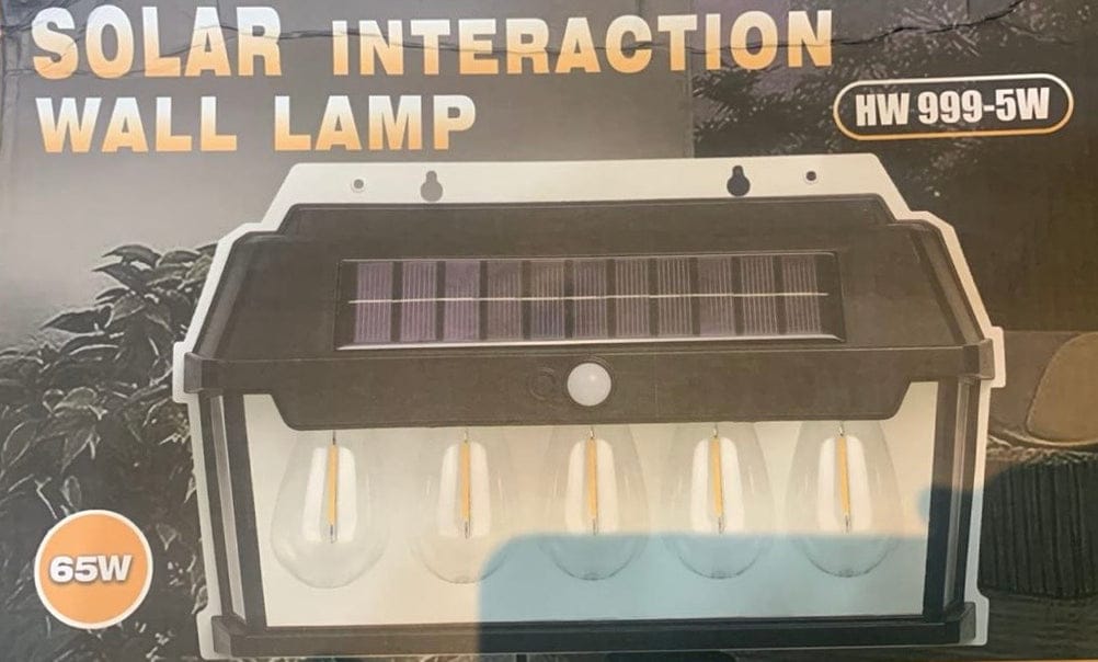 Solar wall lamp with 5 LED bulbs, IP65, 120° induction angle, 65W, dimmable