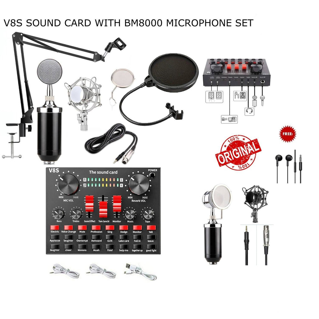 بطاقة صوت V8S مع ميكروفون Bm8000 مجموعة كاملة
