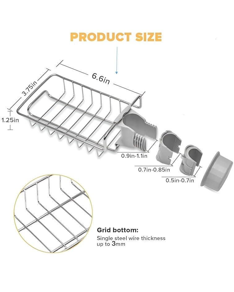 Stainless Steel Sink Caddy Organizer, Sink Faucet Stand, Tap Organizer Clip Storage Rack for Kitchen & Bathroom