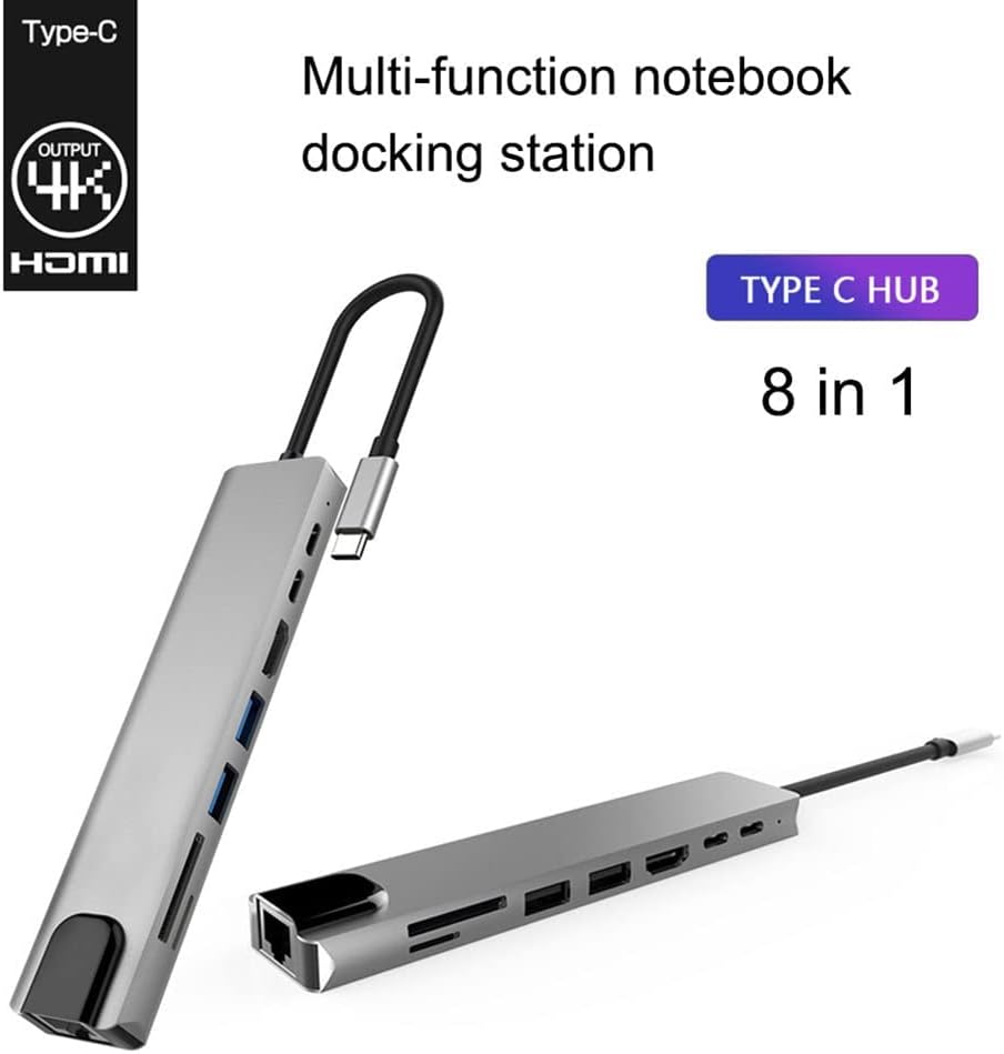 محول من النوع C إلى HDTV 8 في 1 HDMI PD 2 USB SD TF Rj45