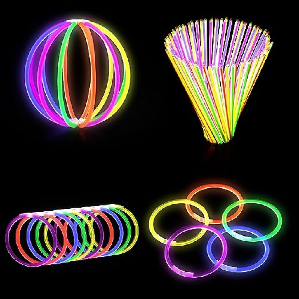 Glow Sticks 100pc  - 8” Glow in the Dark Party Supplies with Connectors, Party glow necklaces and bracelets for Children or Adults