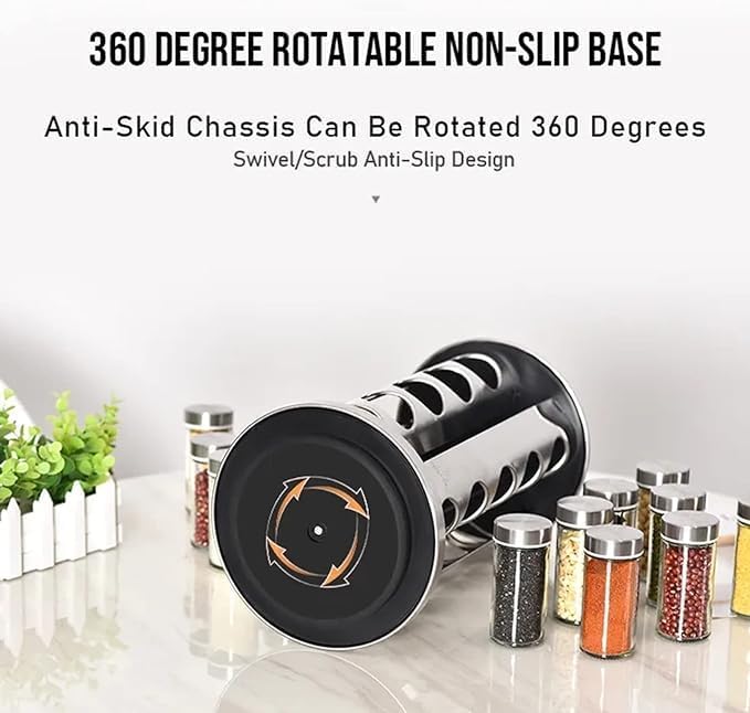 Stainless Steel 20 Spice Carousel 360° Rotating Rack Organizer with Glass Jars