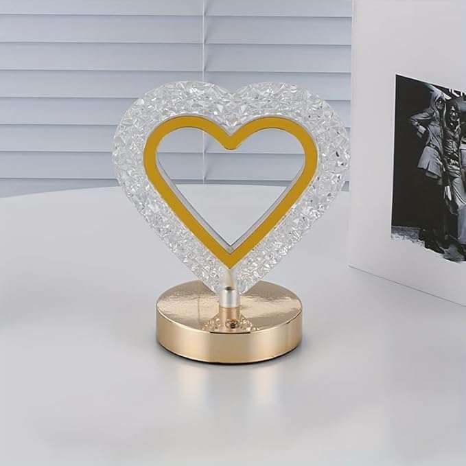 USB RECHARGEABLE CRYSTAL LED NIGHT HEART TABLE LAMP