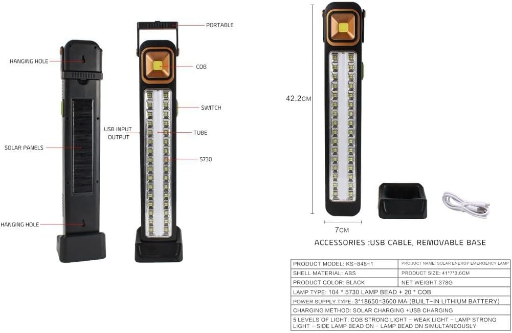 مصباح LED قابل لإعادة الشحن بالطاقة الشمسية لتخفيف الأحمال - (مصباح طوارئ) 48 مصباح LED مع قاعدة