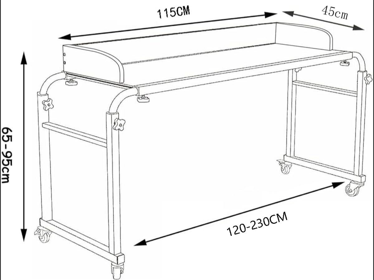 Over bed Table with Wheels, Height Adjustable Computer Desk Workstation
