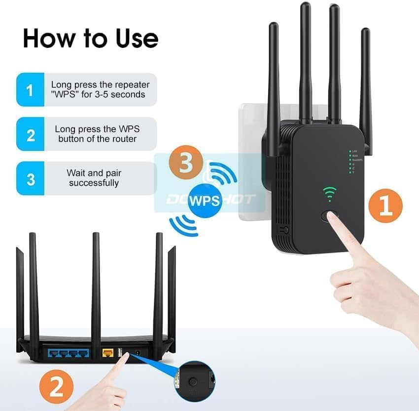 موسع نطاق واي فاي، معزز إشارة واي فاي بسرعة 1200 ميجابت في الثانية للمنزل والمكتب