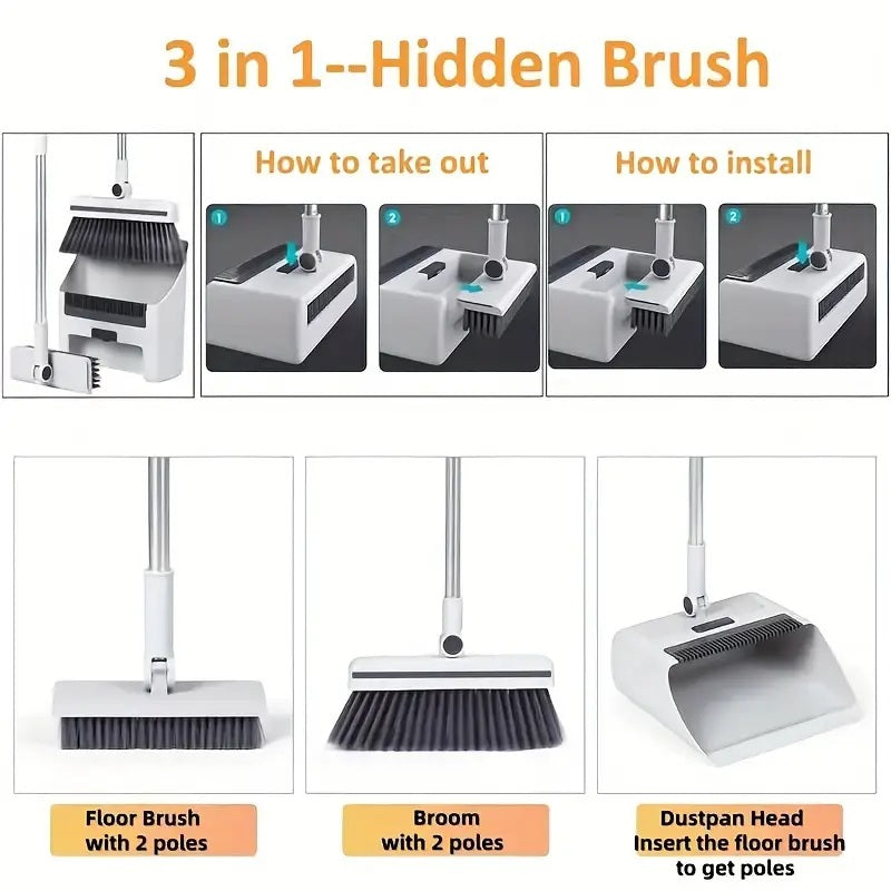 مجموعة تنظيف الأرضيات 3 في 1 بمقبض طويل مريح