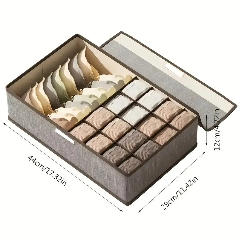 3-in-1 Drawer Organizer Box with Lid, Minimalist Non-Woven Fabric Storage for Underwear, Socks, and Accessories, Foldable Design, Hand Wash/Dry Clean Safe, Clothes Organizer Storage