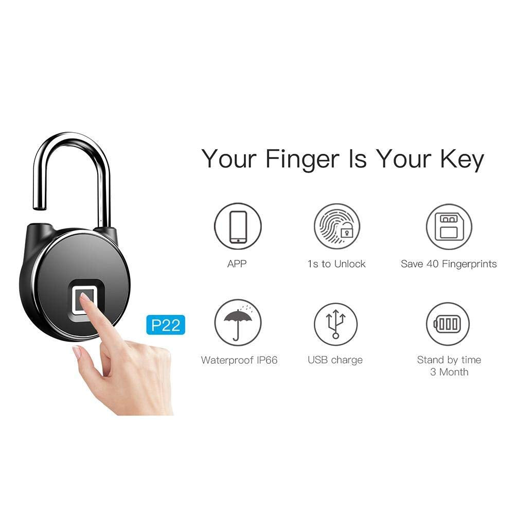 Waterproof Fingerprint Padlock Bluetooth Lock USB Rechargeable