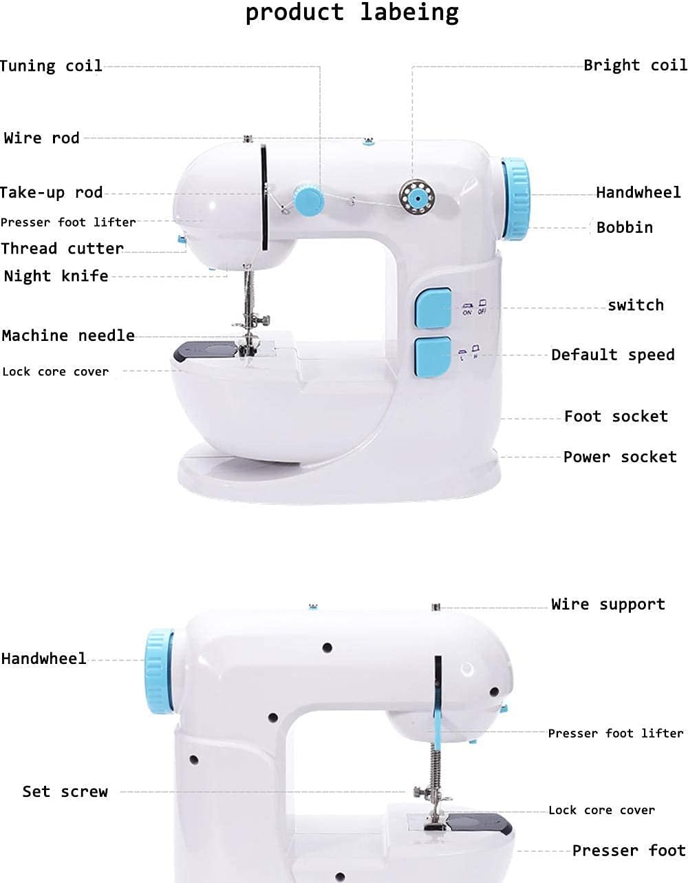 ماكينة خياطة صغيرة محمولة، ماكينة خياطة كهربائية مع دواسة قدم