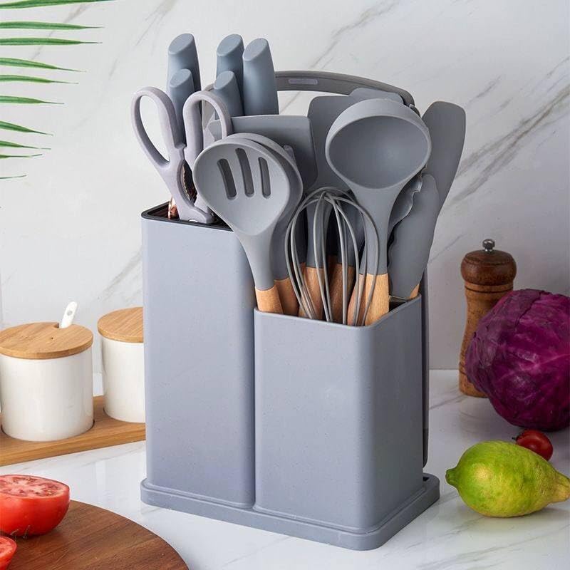 Complete Knife and Dispenser Set - 19 Pieces with Elegant Stand