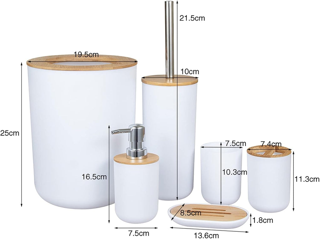 6 pcs Bamboo and Wood Bathroom Accessories set