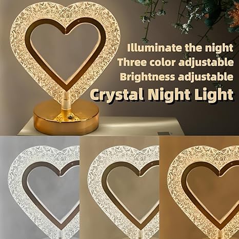 USB RECHARGEABLE CRYSTAL LED NIGHT HEART TABLE LAMP