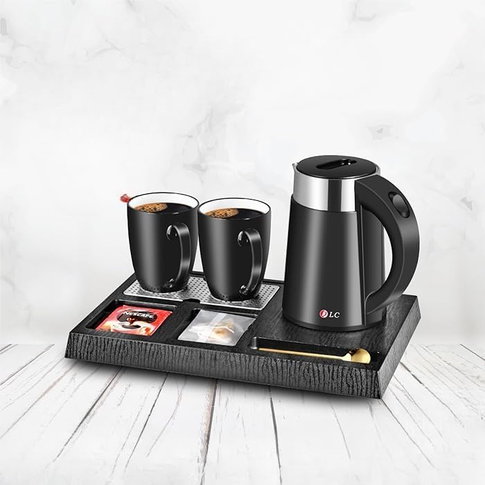 Electric Hotel Kettle With 2 Ceramic Cups Black 1.2L