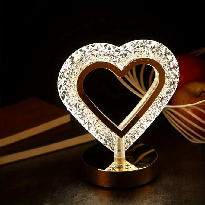 USB RECHARGEABLE CRYSTAL LED NIGHT HEART TABLE LAMP