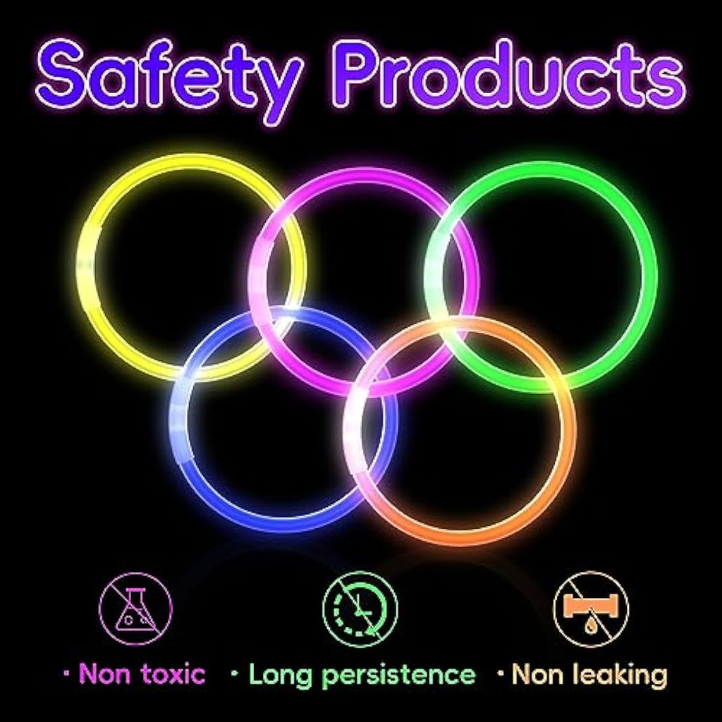 Glow Sticks 100pc  - 8” Glow in the Dark Party Supplies with Connectors, Party glow necklaces and bracelets for Children or Adults
