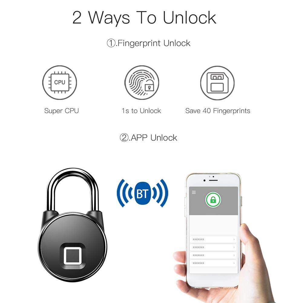 Waterproof Fingerprint Padlock Bluetooth Lock USB Rechargeable