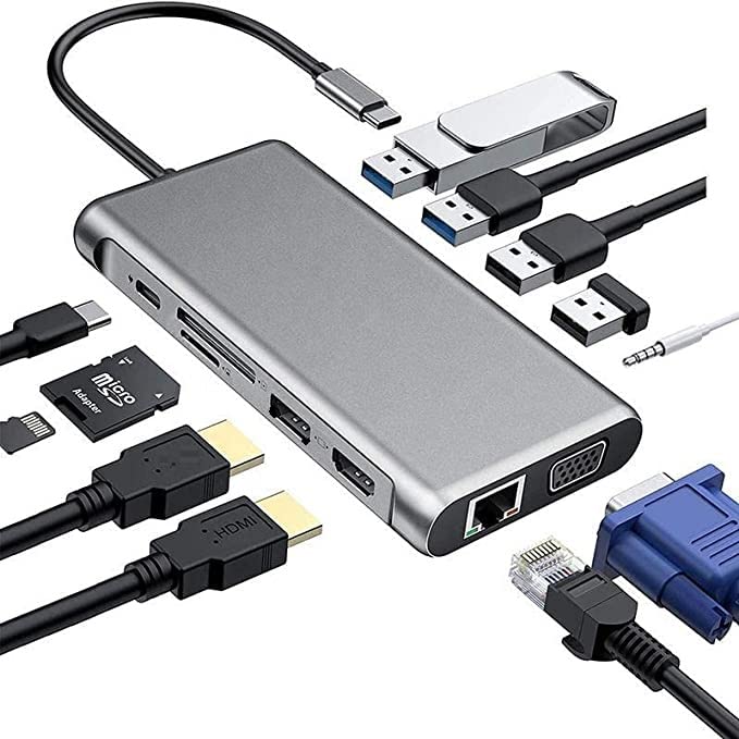USB C Hub, 12-in-1 USB C Hub Multiport Adapter, with 4K HDMI