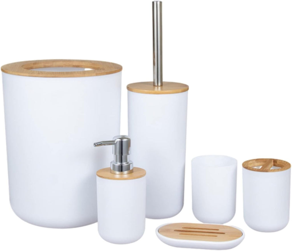 6 pcs Bamboo and Wood Bathroom Accessories set