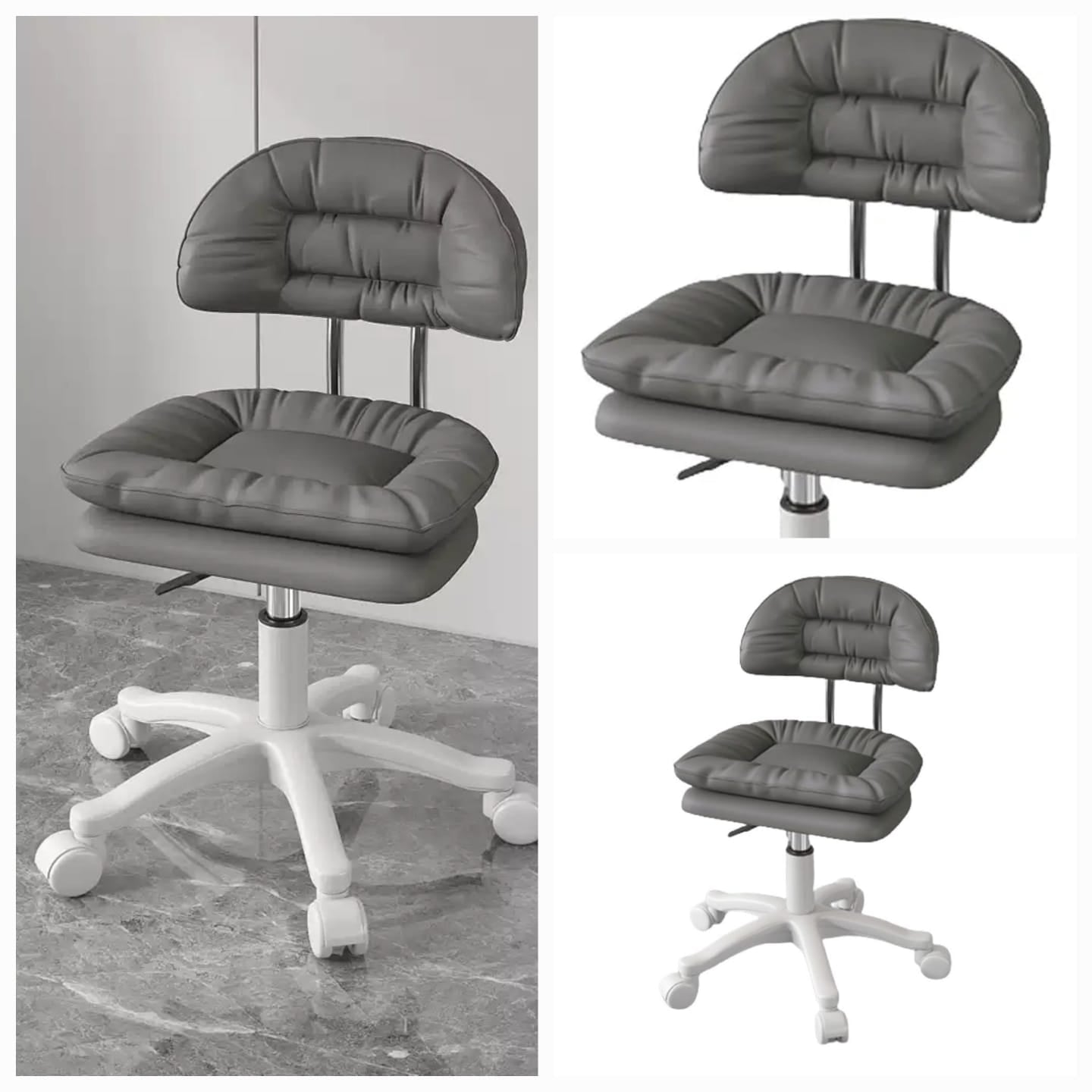 كرسي دوار دائري بعجلات، كرسي كمبيوتر منخفض الظهر من جلد البولي يوريثان، ارتفاع قابل للتعديل 360 درجة، كرسي عمل دوار