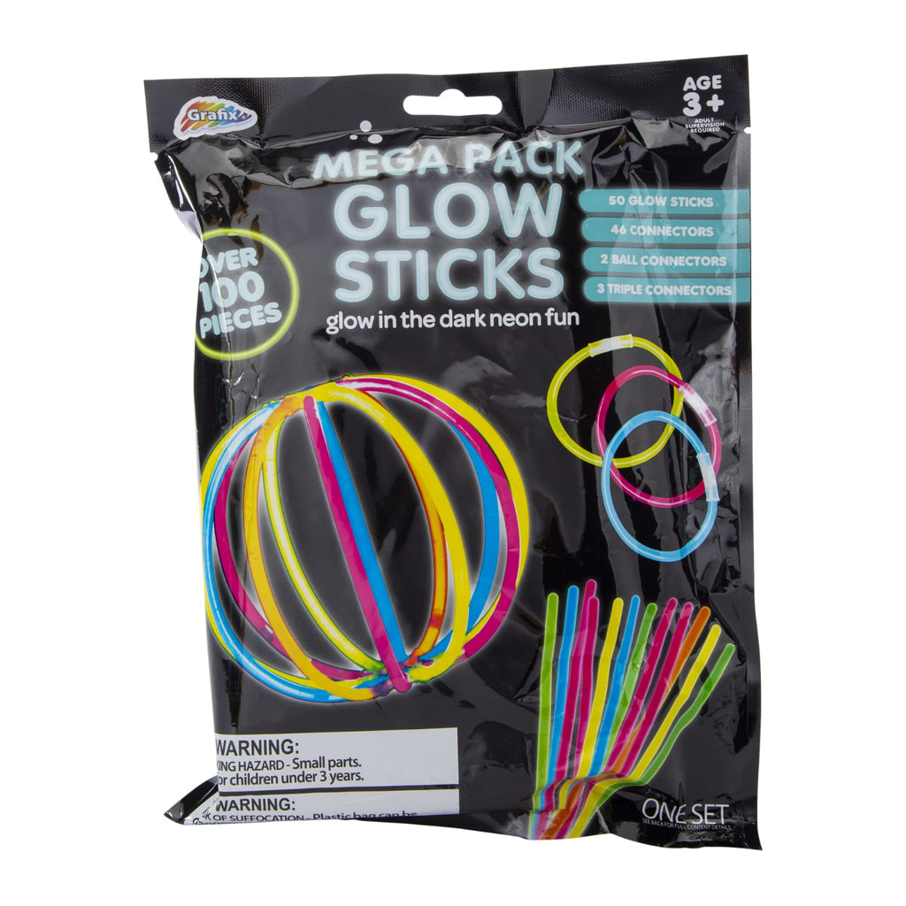 Glow Sticks 100pc  - 8” Glow in the Dark Party Supplies with Connectors, Party glow necklaces and bracelets for Children or Adults