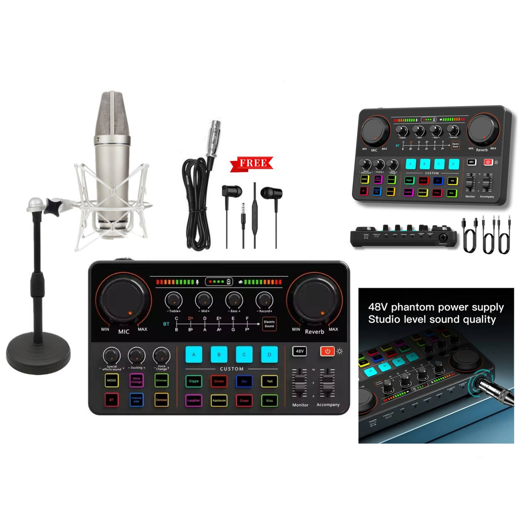 بطاقة صوت P300 مع مجموعة ميكروفون U87P تعمل عبر USB، نظام بث وتسجيل وصوت مباشر متكامل