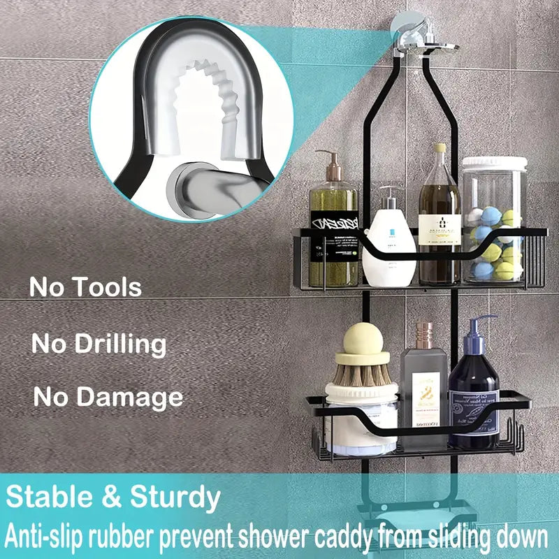 Rustproof Black Shower Caddy with Soap Holder - Wall-Mounted, No Drilling Needed