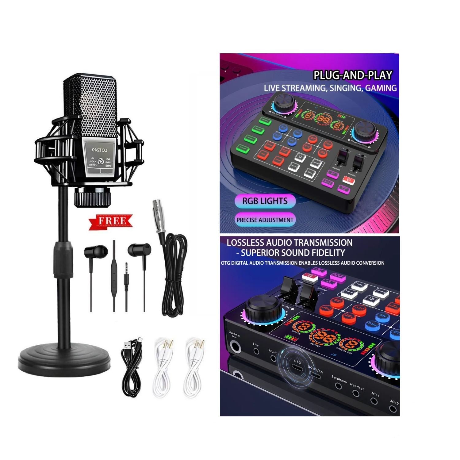 New V8spro Sound Card With LCT240 Microphone Recording Live Podcast Equipment Full Set