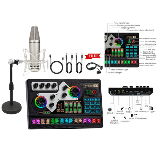 خلاط بطاقة صوت SX96 48V مع ميكروفون U87P للبث المباشر للكمبيوتر والغناء في الهواء الطلق وخلاط منزلي