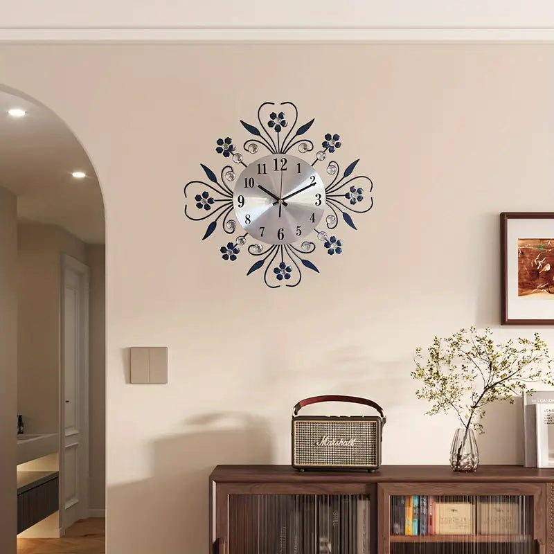 Flower Design Black Metal Fancy Wall Clock