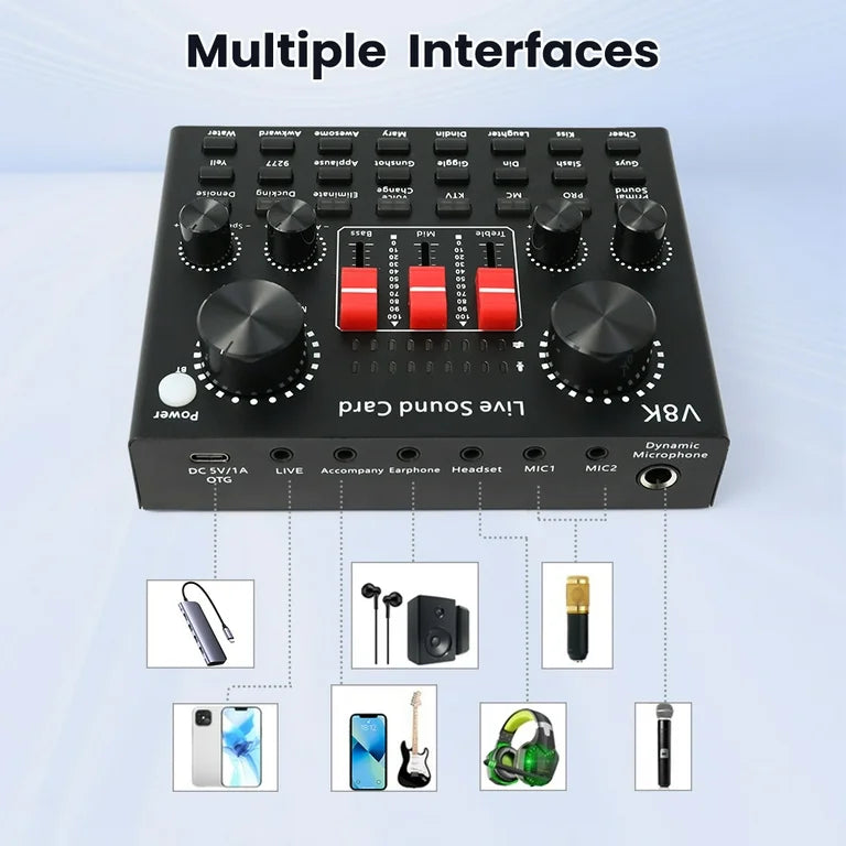 مجموعة كاملة من بطاقات الصوت V8K مع ميكروفون ديناميكي