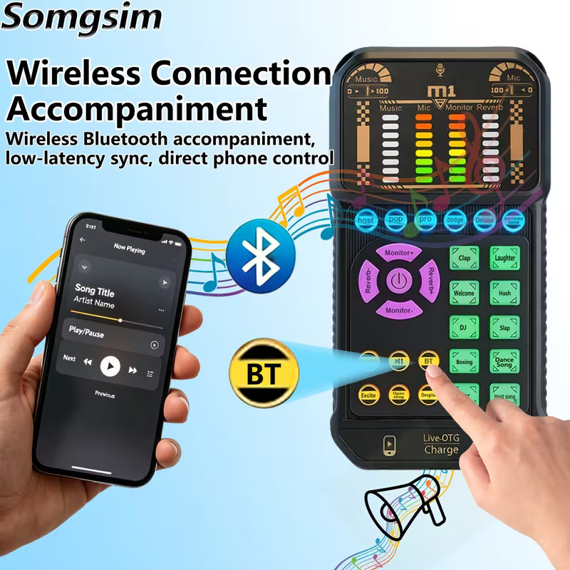 M1 Portable Handheld Sound Card with Microphone & Headphone