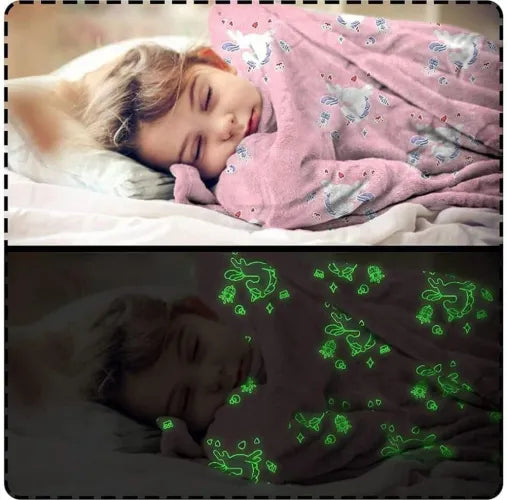 Magic Glow In The Dark Blanket Throw With Star Sky Objects Super Soft Snuggly Fluffy 50" X 60"