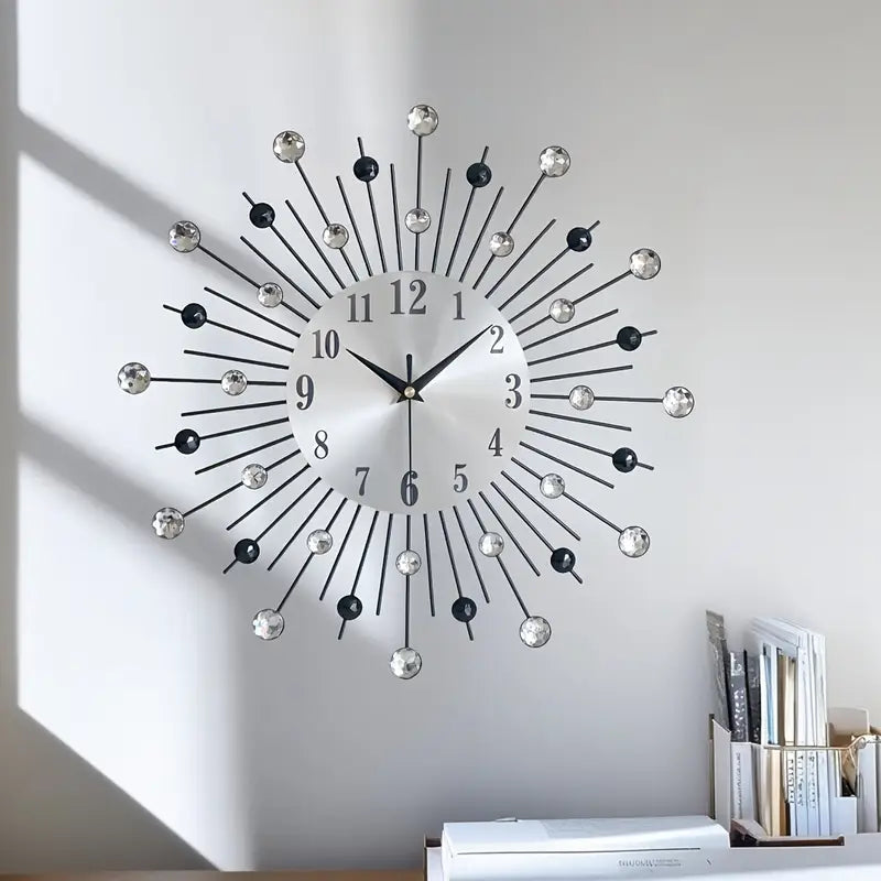 Black & White Star Crystal Metal Wall CLock