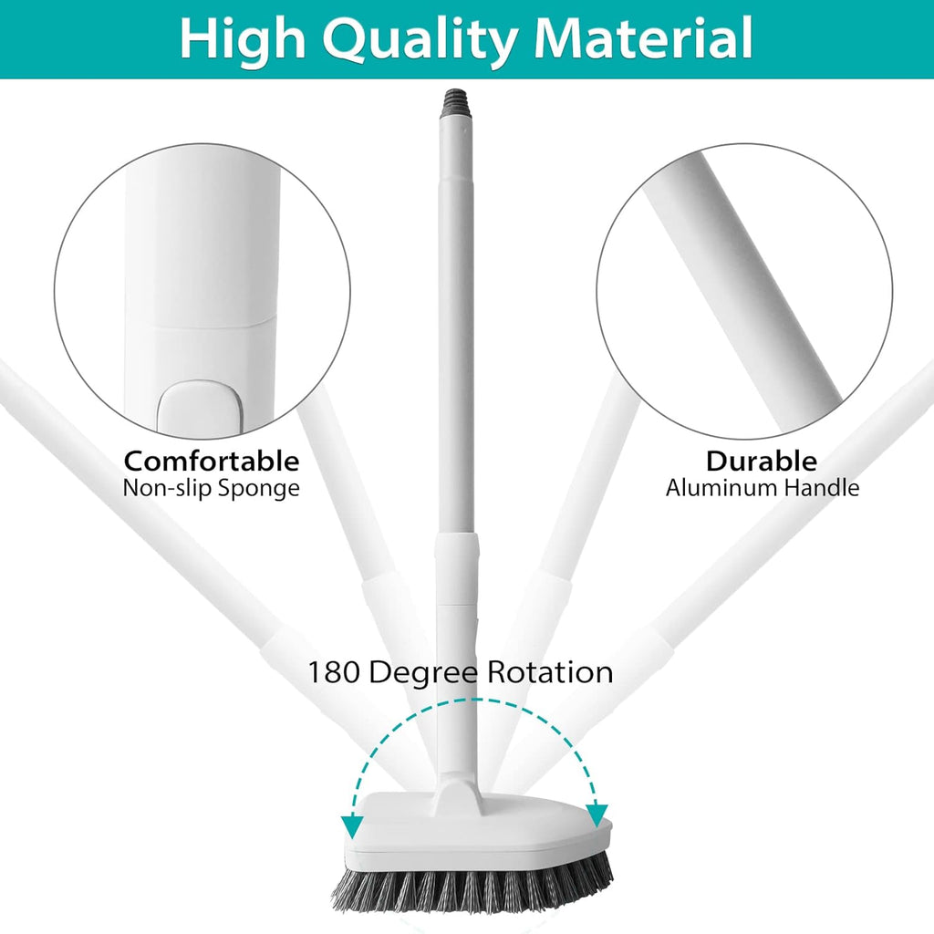 Cleaning Brush with Long Handle, 2 in 1 Tub Tile Scrubber Brush with Sponge and Bristles Cleaning Heads,