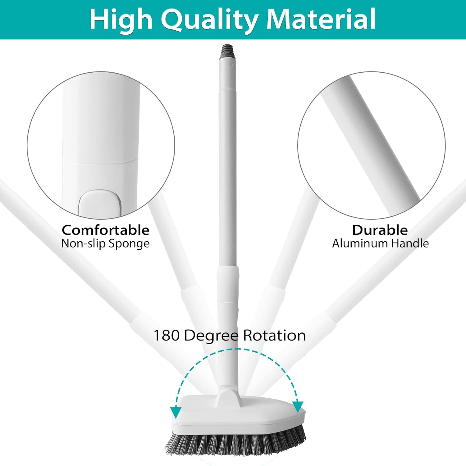 Cleaning Brush with Long Handle, 2 in 1 Tub Tile Scrubber Brush with Sponge and Bristles Cleaning Heads,