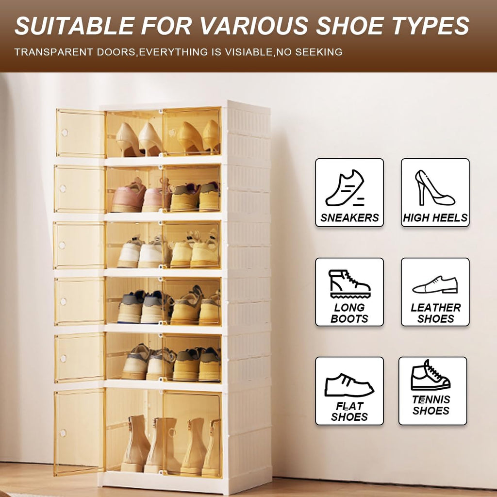 6-tier Shoe Foldable Plastic Rack with Dust-proof Doors
