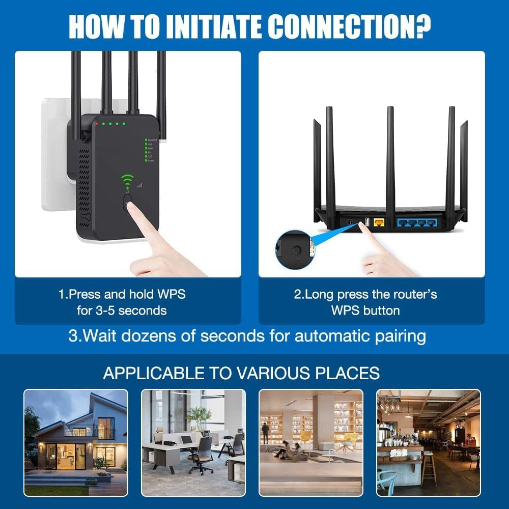موسع نطاق واي فاي، معزز إشارة واي فاي بسرعة 1200 ميجابت في الثانية للمنزل والمكتب