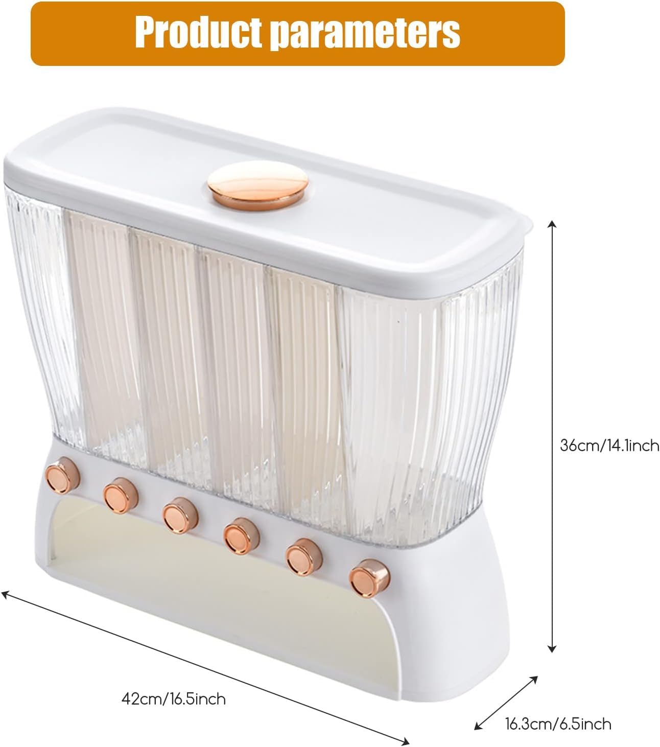 Rice Dispenser Storage Cereal Beans Container 6 Grids Grain Dispenser with Measuring Cup Lid