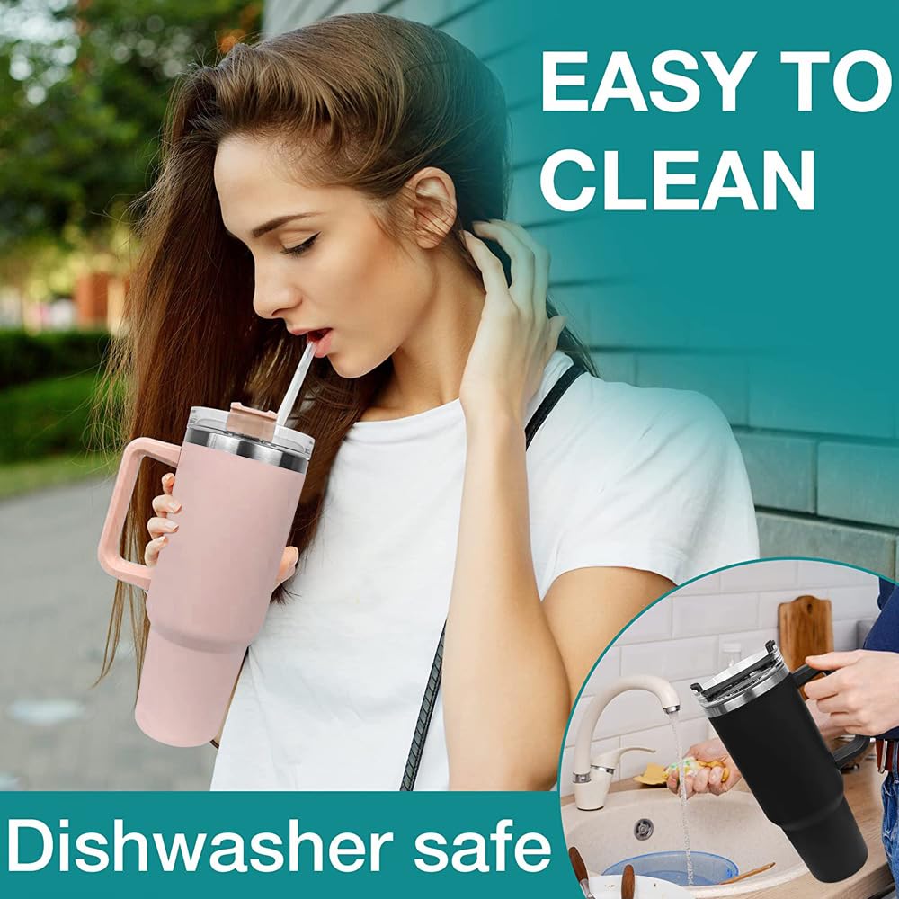 Tumbler with Straw Lid and Handle, 40oz Stainless Steel Coffee Travel Insulated Cup Mug