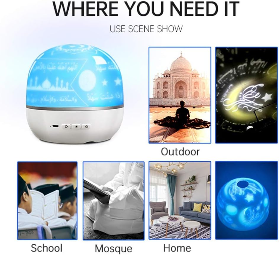 Quran Speaker & Lamp, LED Night Light, Bluetooth, MP3 Player, Quran Audio, Multicolor, Wooden Base, Tabletop, Bedroom Decor