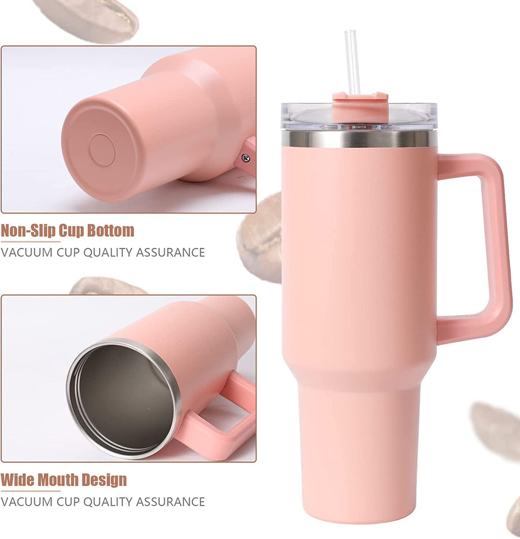 Tumbler with Straw Lid and Handle, 40oz Stainless Steel Coffee Travel Insulated Cup Mug
