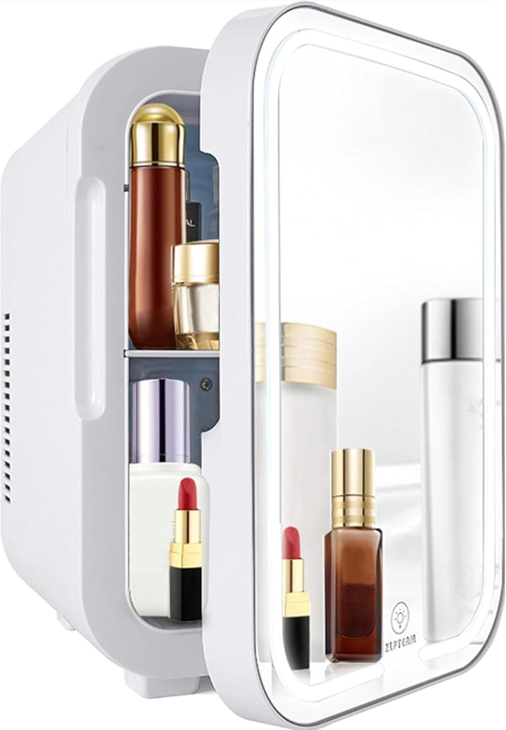 Mini Fridge with Mirror Door & Adjustable LED Lights 8L