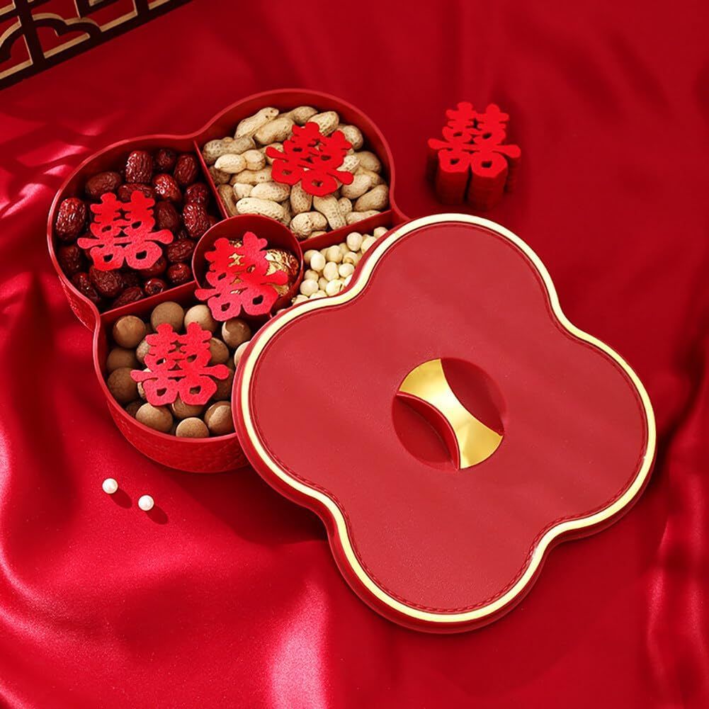 Divided Serving Tray with Lid Floral Serving Dish Snack Organizer with 5 Compartments