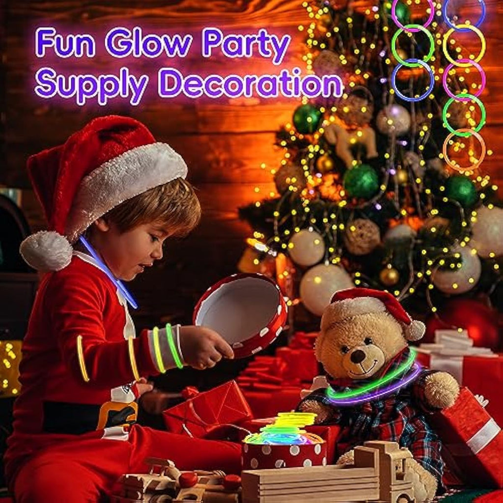 Glow Sticks 100pc  - 8” Glow in the Dark Party Supplies with Connectors, Party glow necklaces and bracelets for Children or Adults