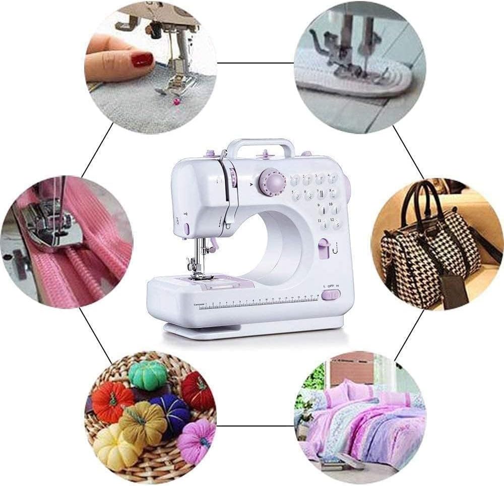 Portable Mini Automatic Sewing Machine,Electric Professional Crafting Mending Tool - LED 12 Stitches 2 Speed with Foot Pedal for Household