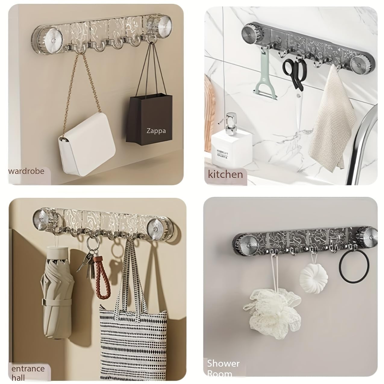 Suction Wall Hooks with Crystal Design Self- Adhesive – 5 in 1 Hook 1PC