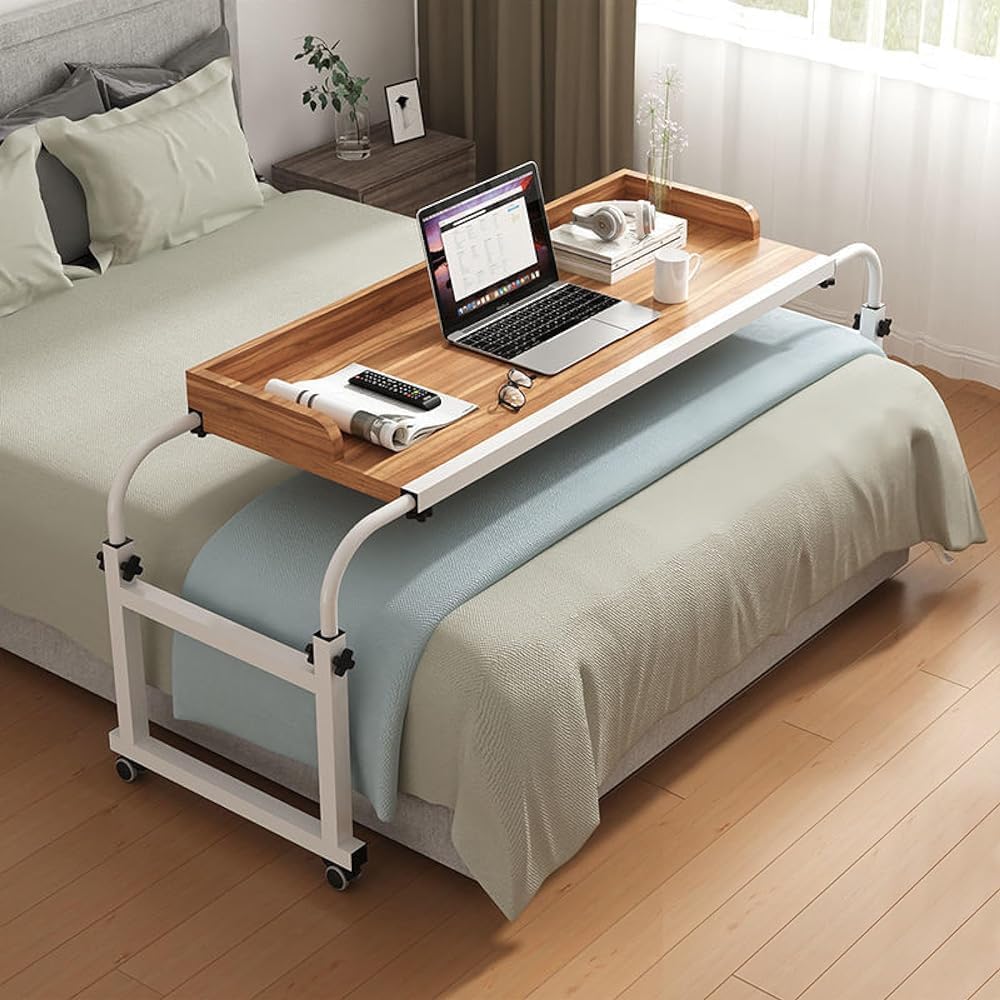 Over bed Table with Wheels, Height Adjustable Computer Desk Workstation